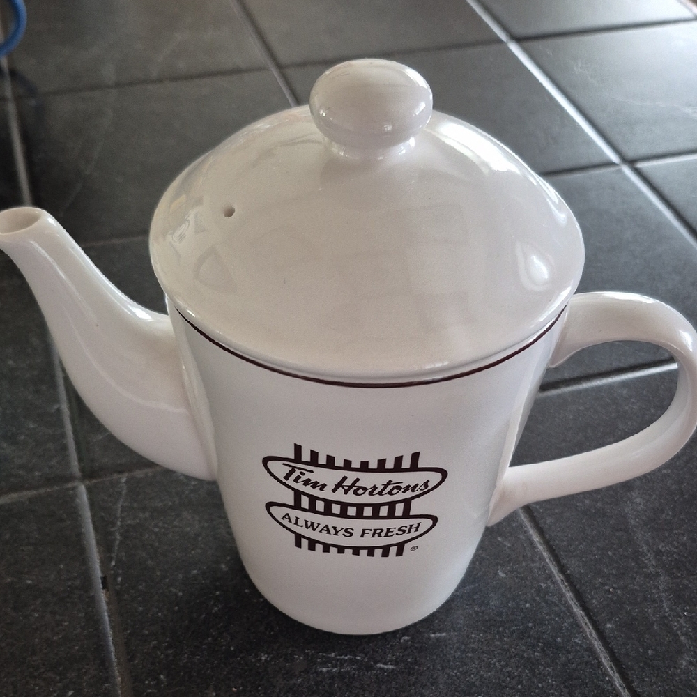 Tim Hortons Always Fresh White Ceramic Teapot 7inch